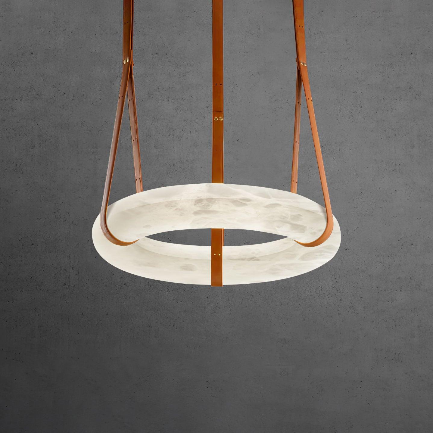 Oslo Alabaster Ring LED Pendant Hanging Light with Modern Leather Strap