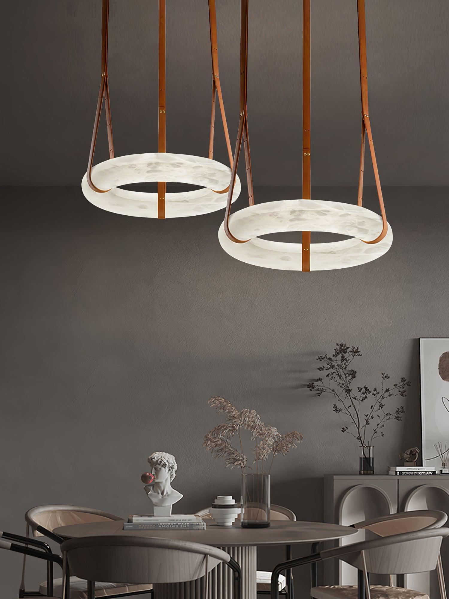 Oslo Alabaster Ring LED Pendant Hanging Light with Modern Leather Strap