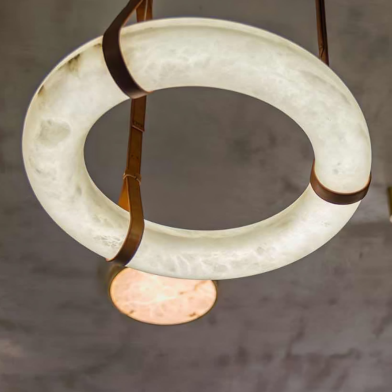 Oslo Alabaster Ring LED Pendant Hanging Light with Modern Leather Strap