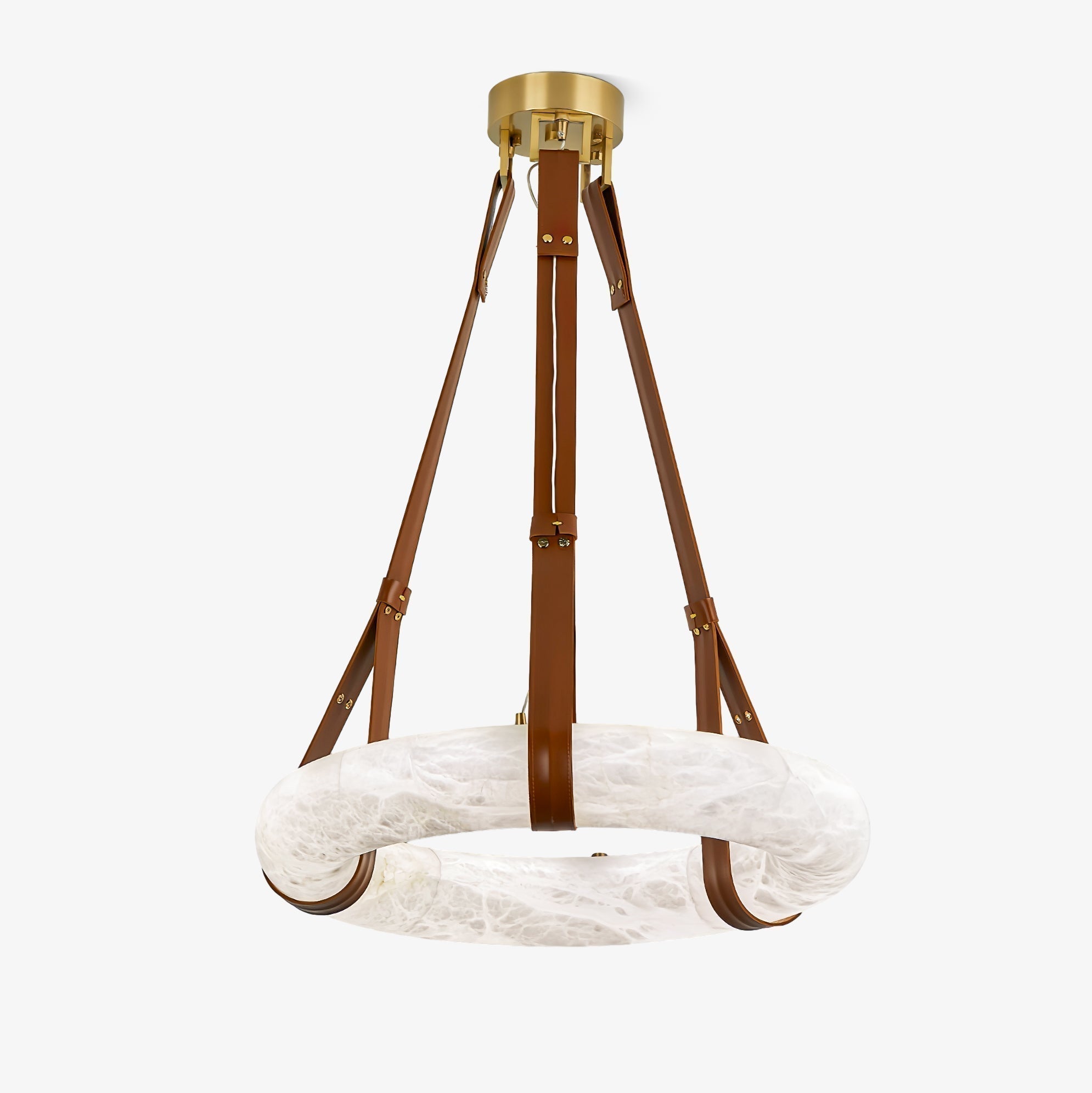 Oslo Alabaster Ring LED Pendant Hanging Light with Modern Leather Strap