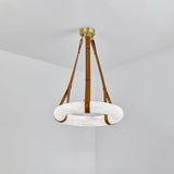 Oslo Alabaster Ring LED Pendant Hanging Light with Modern Leather Strap