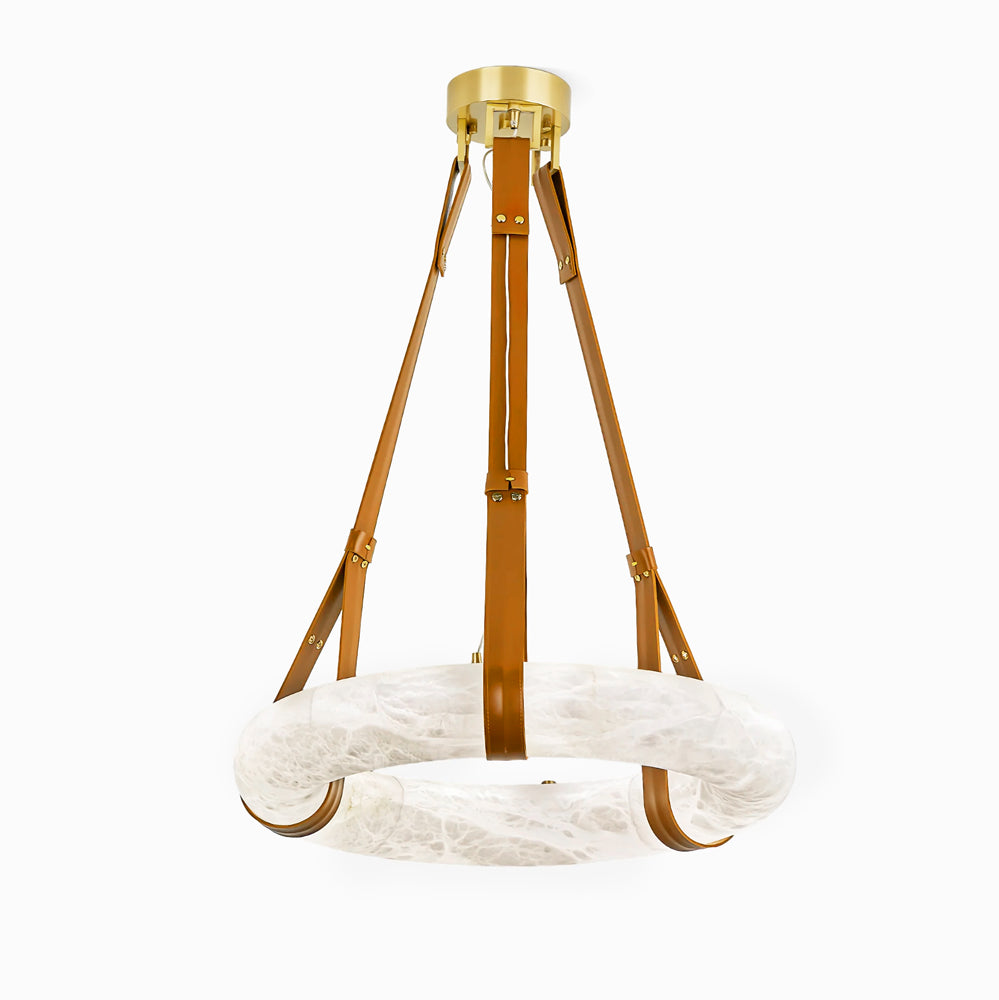 Oslo Alabaster Ring LED Pendant Hanging Light with Modern Leather Strap