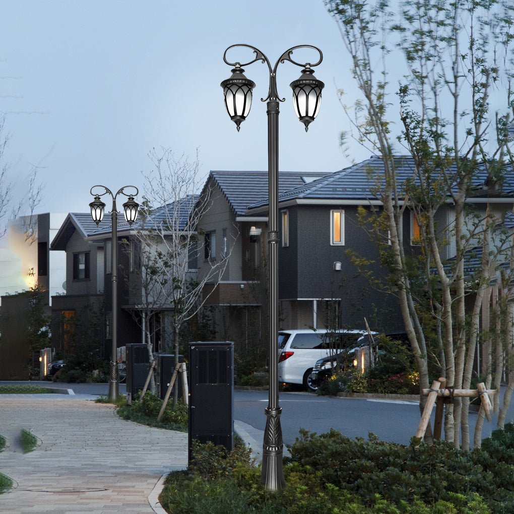Outdoor Garden Street Light 118 Inch Dual Head LED Post Lamp Waterproof Black Aluminum