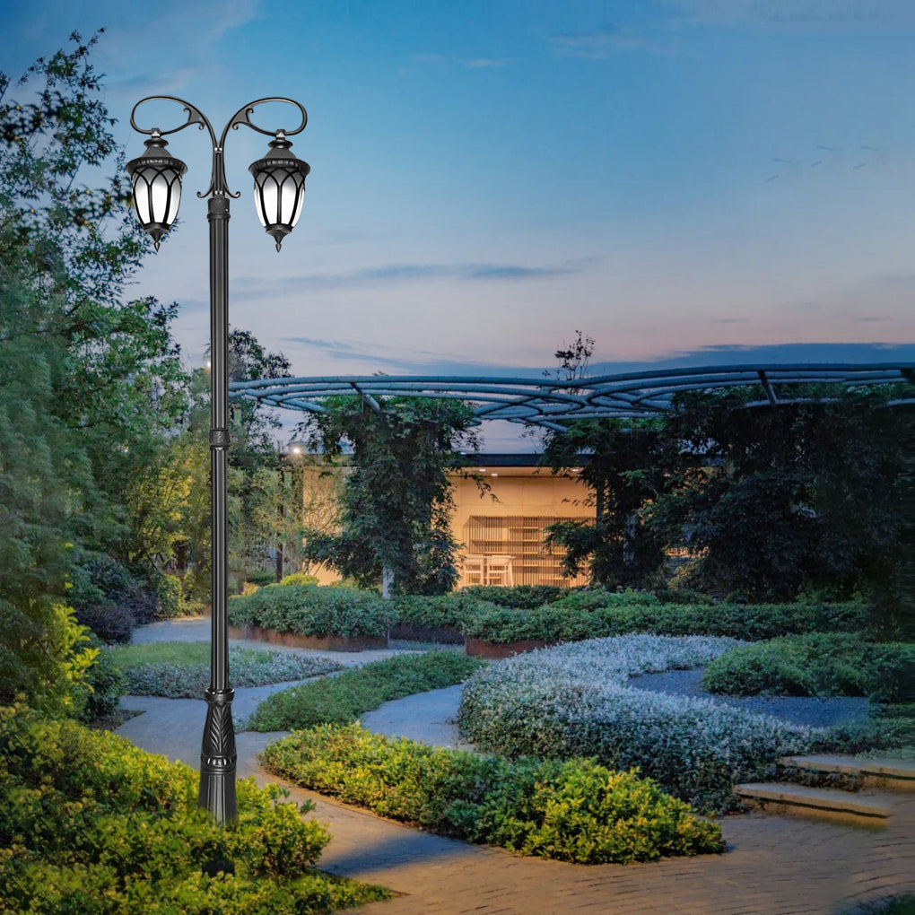 Outdoor Garden Street Light 118 Inch Dual Head LED Post Lamp Waterproof Black Aluminum