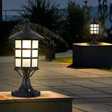 Outdoor Modern Black Round Cage Solar Post Cap Light Waterproof LED Garden Pillar Lamp with Remote Control