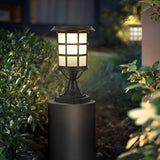 Outdoor Modern Black Round Cage Solar Post Cap Light Waterproof LED Garden Pillar Lamp with Remote Control