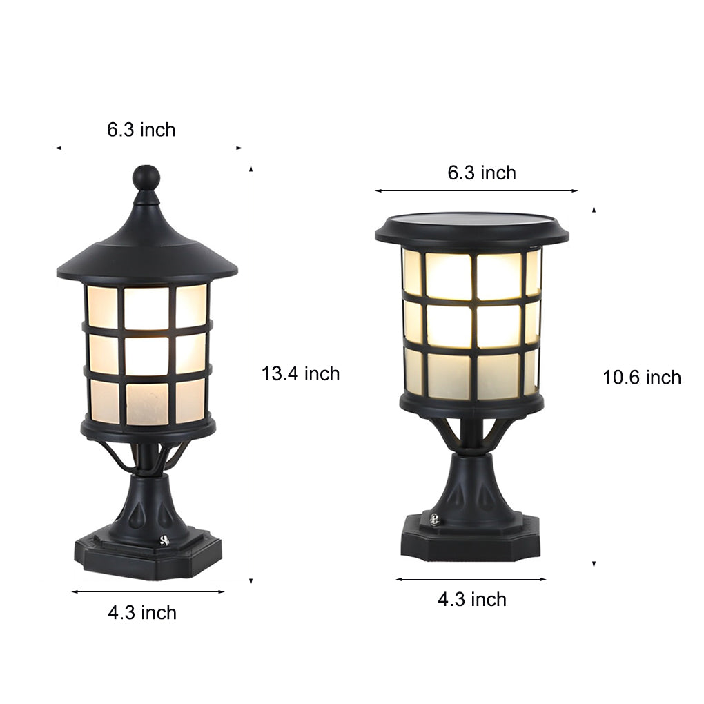Outdoor Modern Black Round Cage Solar Post Cap Light Waterproof LED Garden Pillar Lamp with Remote Control