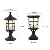 Outdoor Modern Black Round Cage Solar Post Cap Light Waterproof LED Garden Pillar Lamp with Remote Control