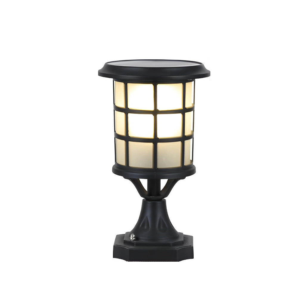 Outdoor Modern Black Round Cage Solar Post Cap Light Waterproof LED Garden Pillar Lamp with Remote Control