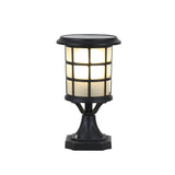Outdoor Modern Black Round Cage Solar Post Cap Light Waterproof LED Garden Pillar Lamp with Remote Control