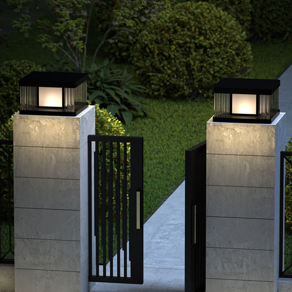 Outdoor Solar Fence Post Lights Waterproof IP65 LED Modern Black Garden Deck Lighting