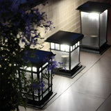 Outdoor Solar Fence Post Lights Waterproof Matte Black Aluminum Retro Glass Garden Lamp