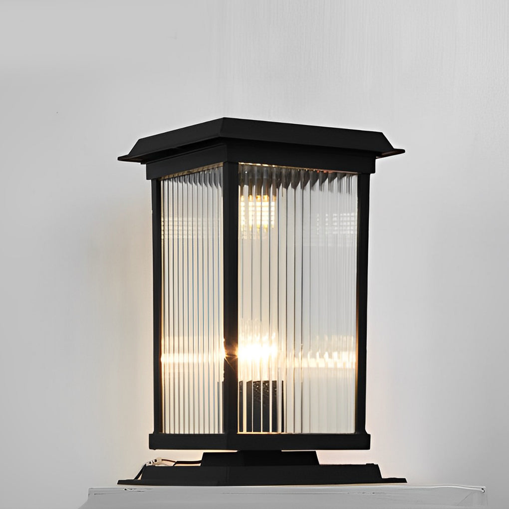 Outdoor Solar Fence Post Lights Waterproof Matte Black Aluminum Retro Glass Garden Lamp