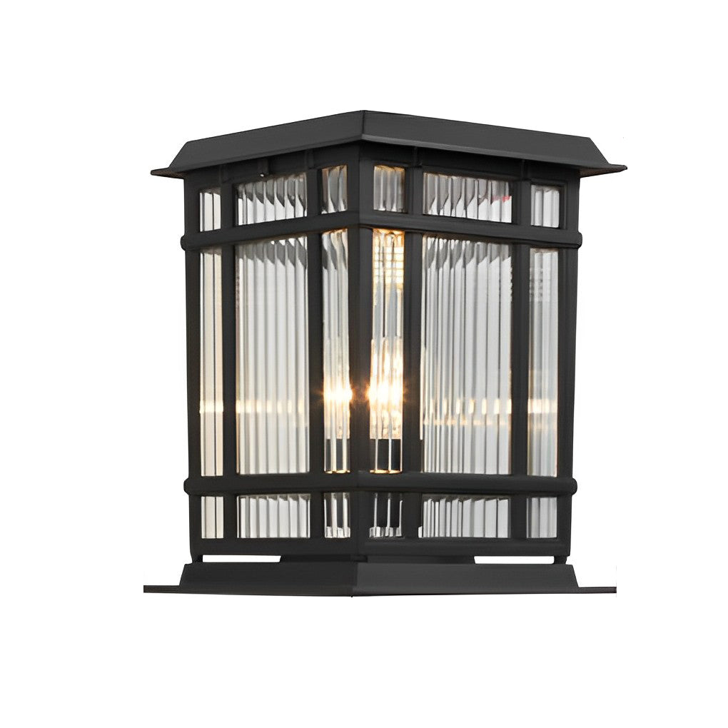 Outdoor Solar Fence Post Lights Waterproof Matte Black Aluminum Retro Glass Garden Lamp