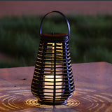 Outdoor Solar Lantern Black Woven PVC Rattan LED Decorative Garden Light for Patio and Path