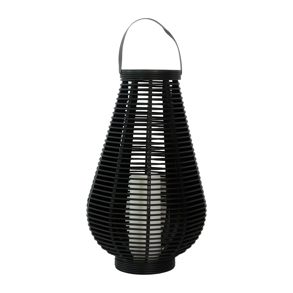 Outdoor Solar Lantern Black Woven PVC Rattan LED Decorative Garden Light for Patio and Path