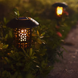 Outdoor Solar Powered Flickering Flame Lawn Lights Waterproof Hollow Metal Path Lighting for Gardens