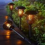 Outdoor Solar Powered Flickering Flame Lawn Lights Waterproof Hollow Metal Path Lighting for Gardens