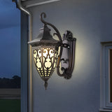 Outdoor Solar Wall Sconce Waterproof Black Aluminum Porch Light with Vintage Flower Design