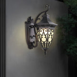 Outdoor Solar Wall Sconce Waterproof Black Aluminum Porch Light with Vintage Flower Design