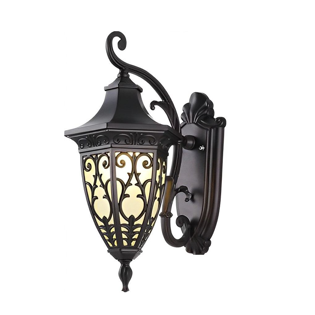 Outdoor Solar Wall Sconce Waterproof Black Aluminum Porch Light with Vintage Flower Design