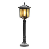 Outdoor Square Black Aluminum Retro Solar Powered Lawn Lamp Waterproof Garden Pathway Pedestal Light