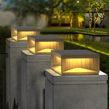 Outdoor Waterproof Black Square Solar Fence Post Light Stainless Steel Pillar Lamp for Garden Decor