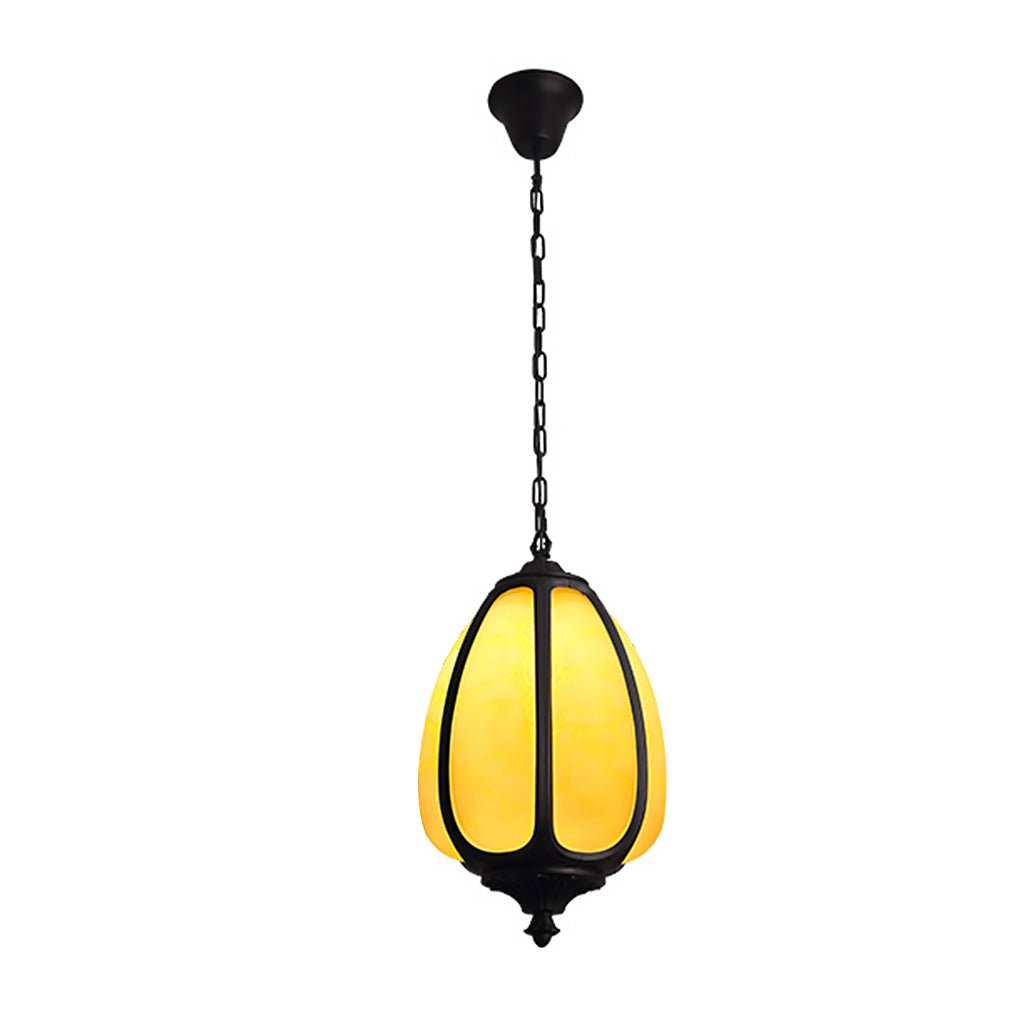 Retro Outdoor Hanging Lantern with Marble Style Shade and Adjustable Chain for Patio Garden