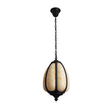 Retro Outdoor Hanging Lantern with Marble Style Shade and Adjustable Chain for Patio Garden