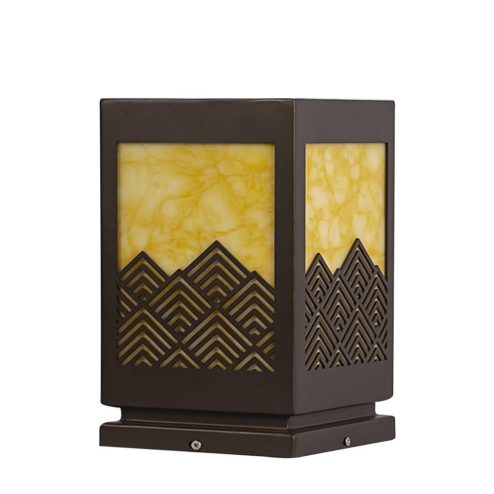 Outdoor Waterproof Lawn Lamp Classical Hollow Pattern Garden Post Light with Brown Finish