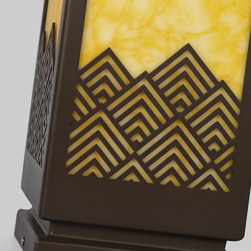 Outdoor Waterproof Lawn Lamp Classical Hollow Pattern Garden Post Light with Brown Finish