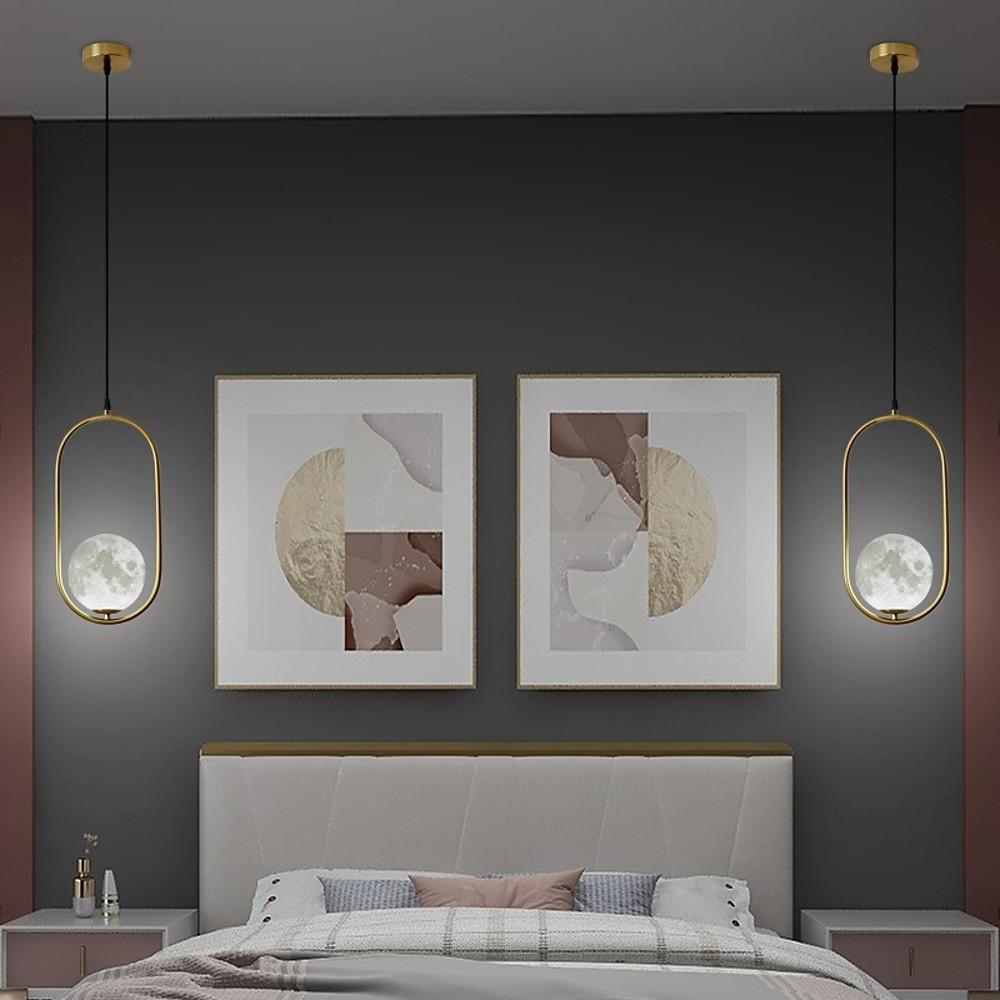 Oval Hanging Lantern LED Pendant Light with Adjustable Height and Acrylic Shade for Bedroom