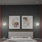 Oval Hanging Lantern LED Pendant Light with Adjustable Height and Acrylic Shade for Bedroom