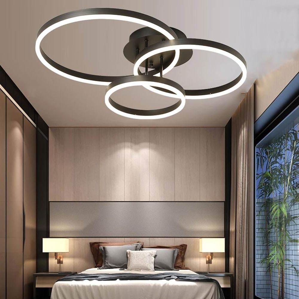 Modern Gold 3 Ring LED Flush Mount Ceiling Light Dimmable Geometric Lighting for Living Room
