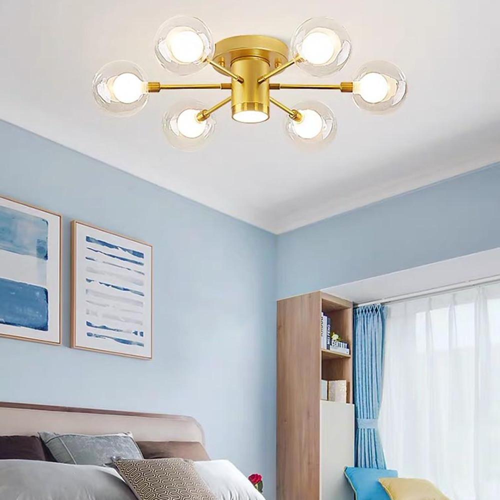 Modern 6 Light Globe Glass Flush Mount Ceiling Light for Bedroom and Living Room
