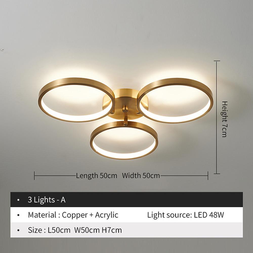 Modern Copper LED Flush Mount Ceiling Light Geometric Circular Gold Finish Three Light Fixture