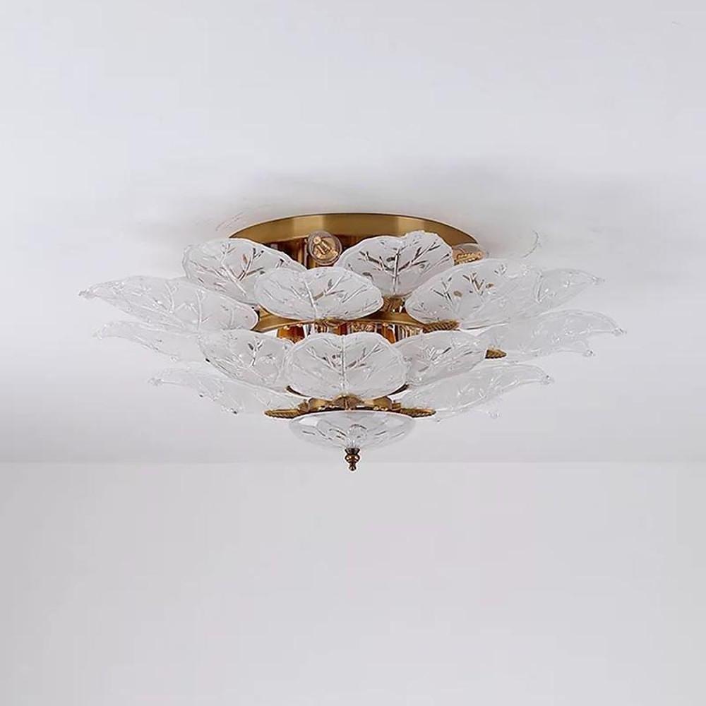 Floral Leaf Design Flush Mount Ceiling Light Elegant Metal and Glass LED Lamp