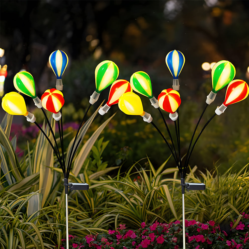 Pack of 2 Solar Powered Hot Air Balloon Swaying Garden Lights Waterproof Outdoor LED Landscape Stake