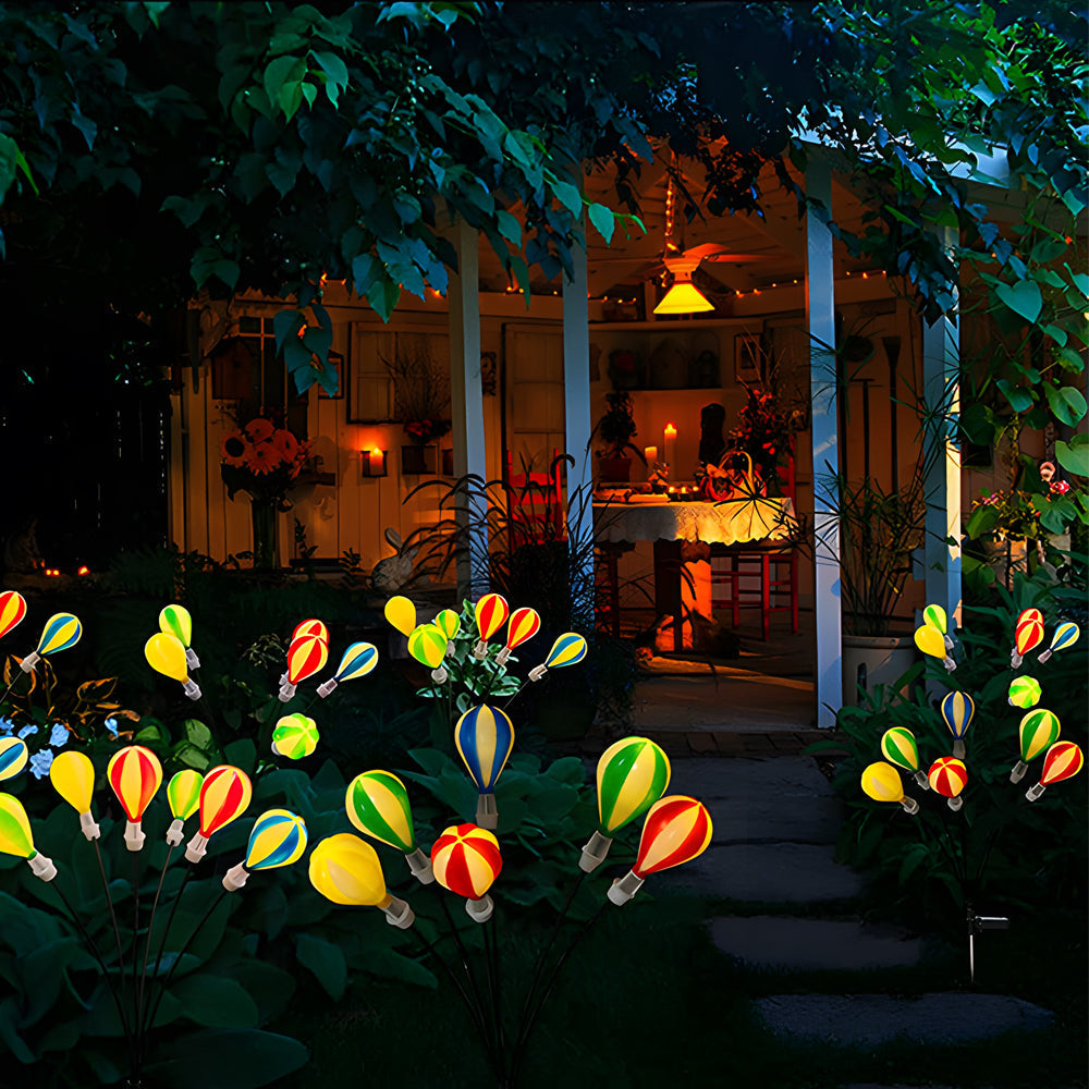 Pack of 2 Solar Powered Hot Air Balloon Swaying Garden Lights Waterproof Outdoor LED Landscape Stake