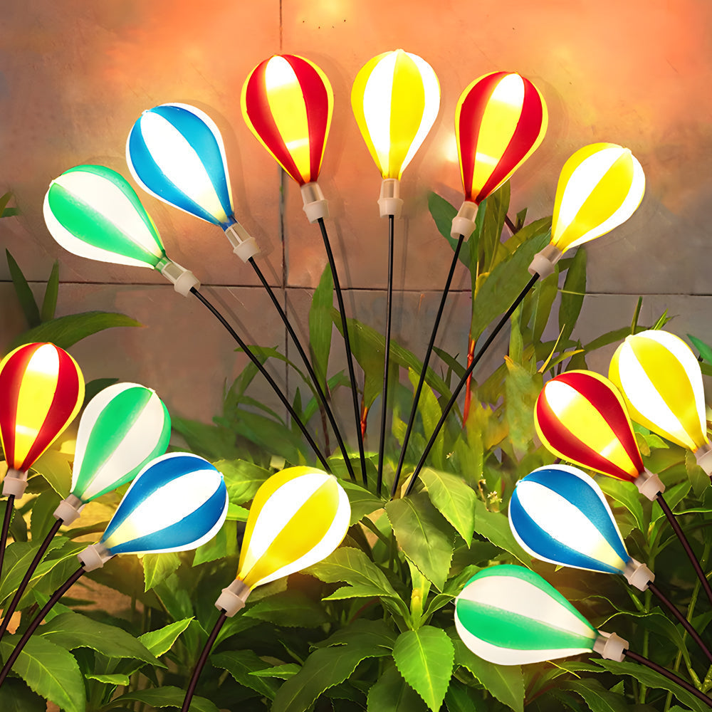 Pack of 2 Solar Powered Hot Air Balloon Swaying Garden Lights Waterproof Outdoor LED Landscape Stake