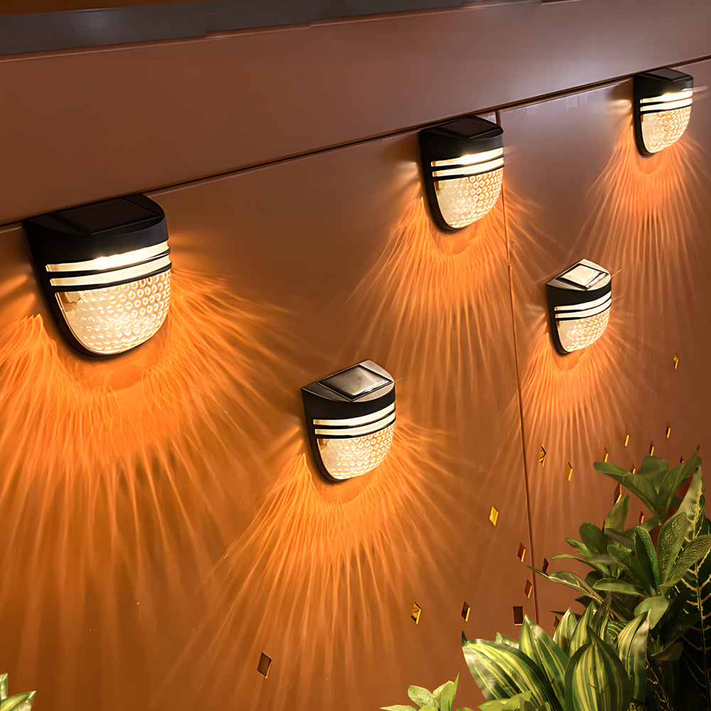 Pack of 4 Modern Outdoor Solar Powered Black LED Fence Wall Lights