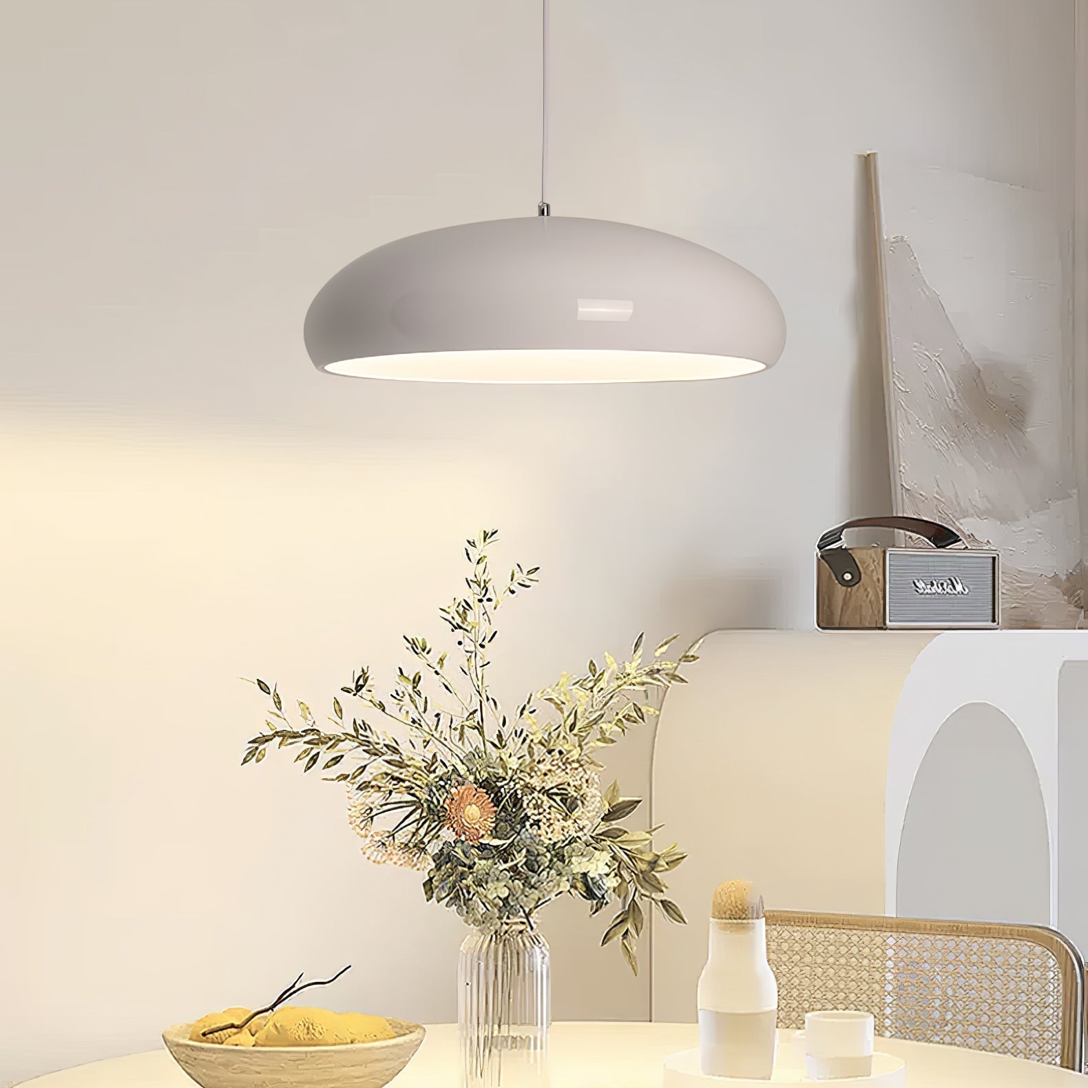 Pangen Modern Glossy Aluminum Dome Pendant Light 60cm Polycarbonate Diffuser Ceiling Fixture