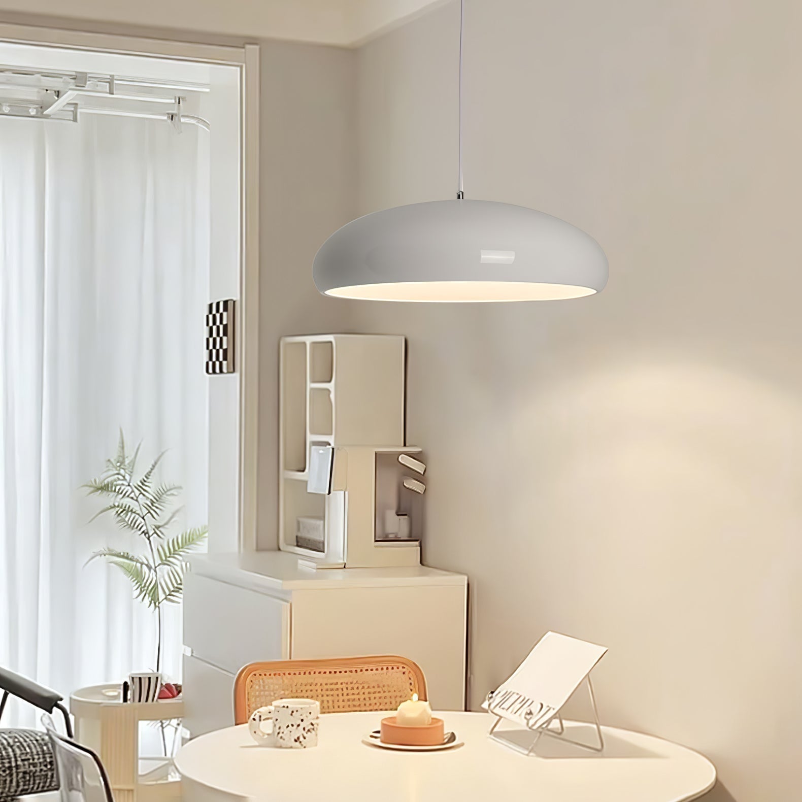 Pangen Modern Glossy Aluminum Dome Pendant Light 60cm Polycarbonate Diffuser Ceiling Fixture