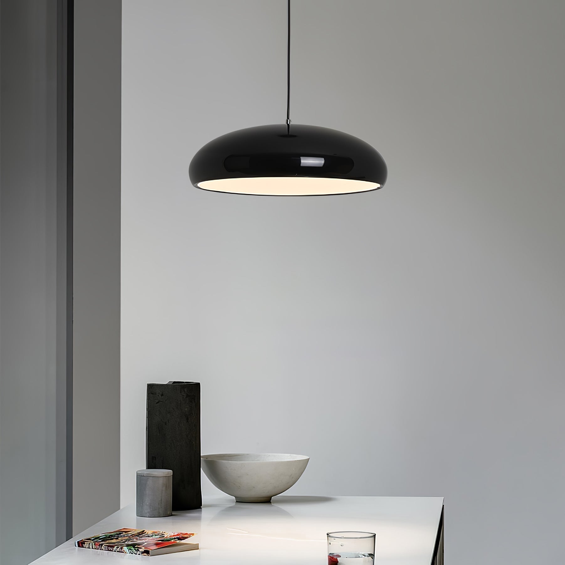 Pangen Modern Glossy Aluminum Dome Pendant Light 60cm Polycarbonate Diffuser Ceiling Fixture