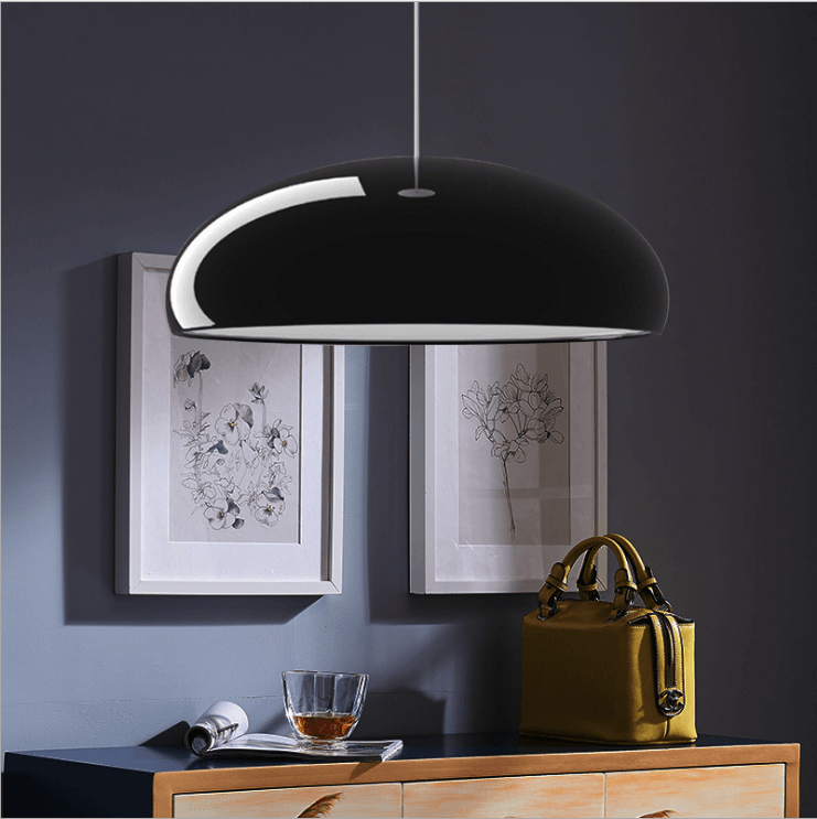 Pangen Modern Glossy Aluminum Dome Pendant Light 60cm Polycarbonate Diffuser Ceiling Fixture