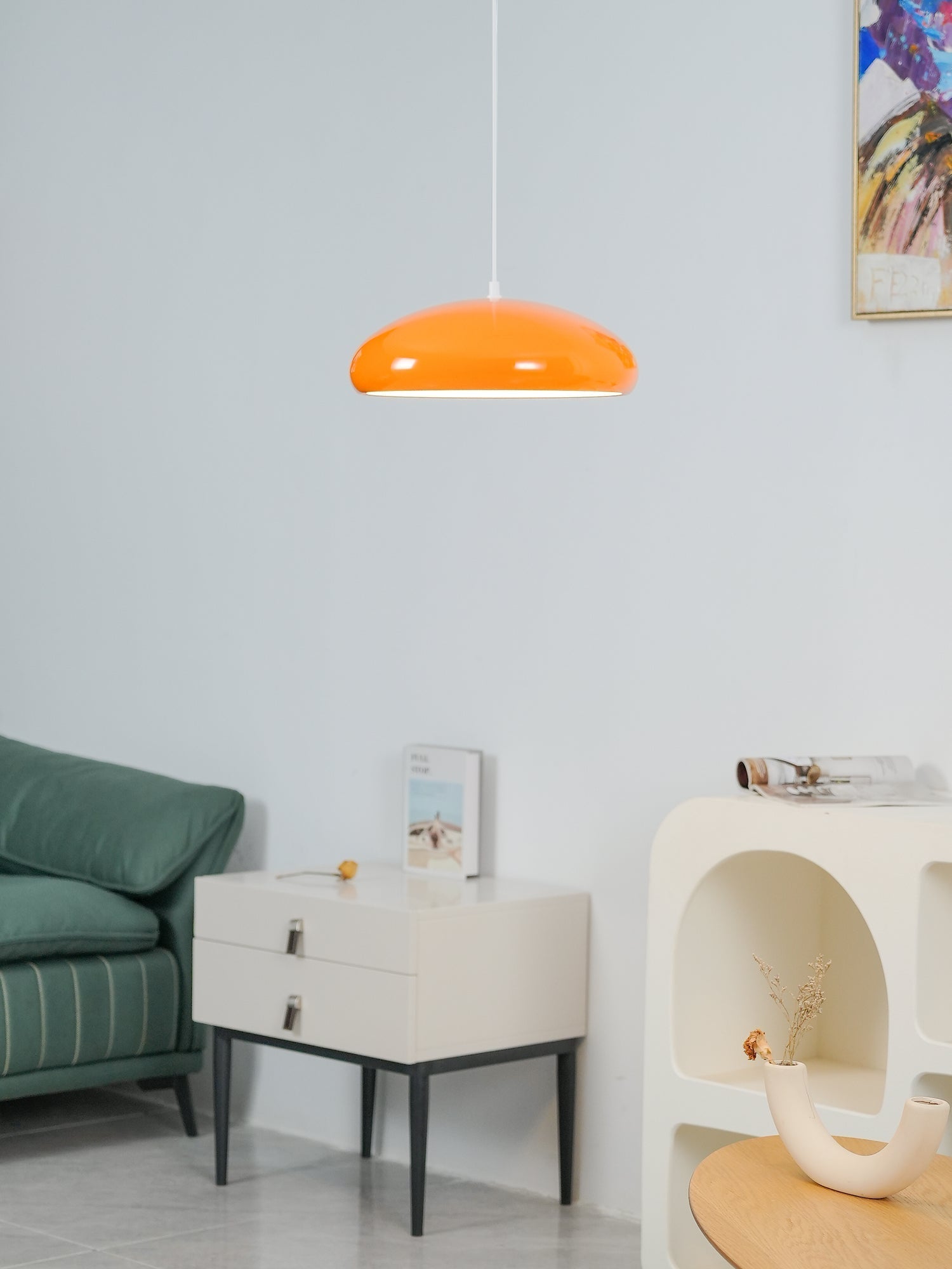 Pangen Modern Glossy Aluminum Dome Pendant Light 60cm Polycarbonate Diffuser Ceiling Fixture