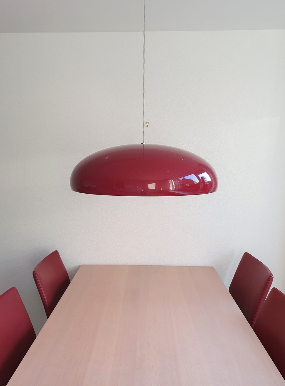 Pangen Modern Glossy Aluminum Dome Pendant Light 60cm Polycarbonate Diffuser Ceiling Fixture