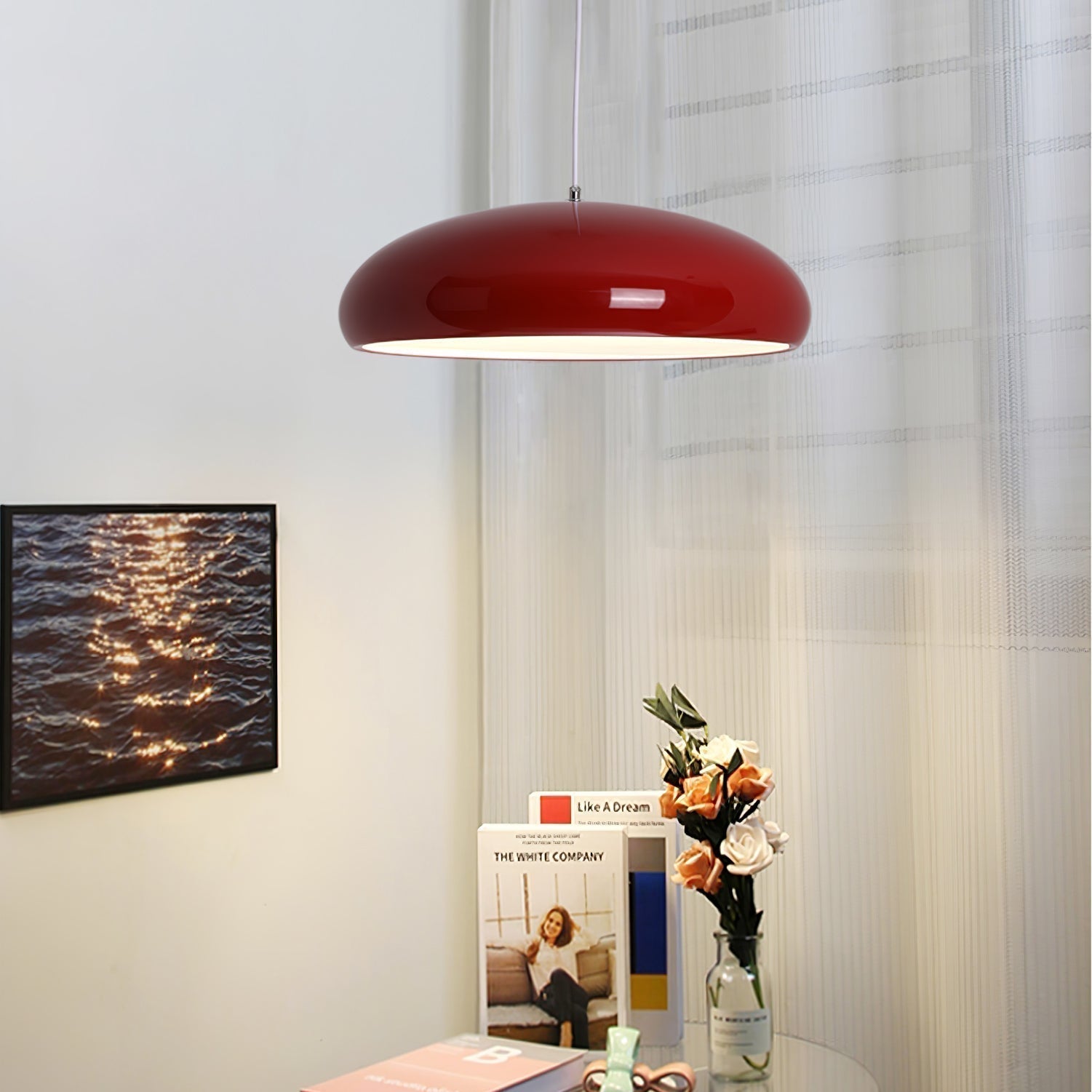 Pangen Modern Glossy Aluminum Dome Pendant Light 60cm Polycarbonate Diffuser Ceiling Fixture