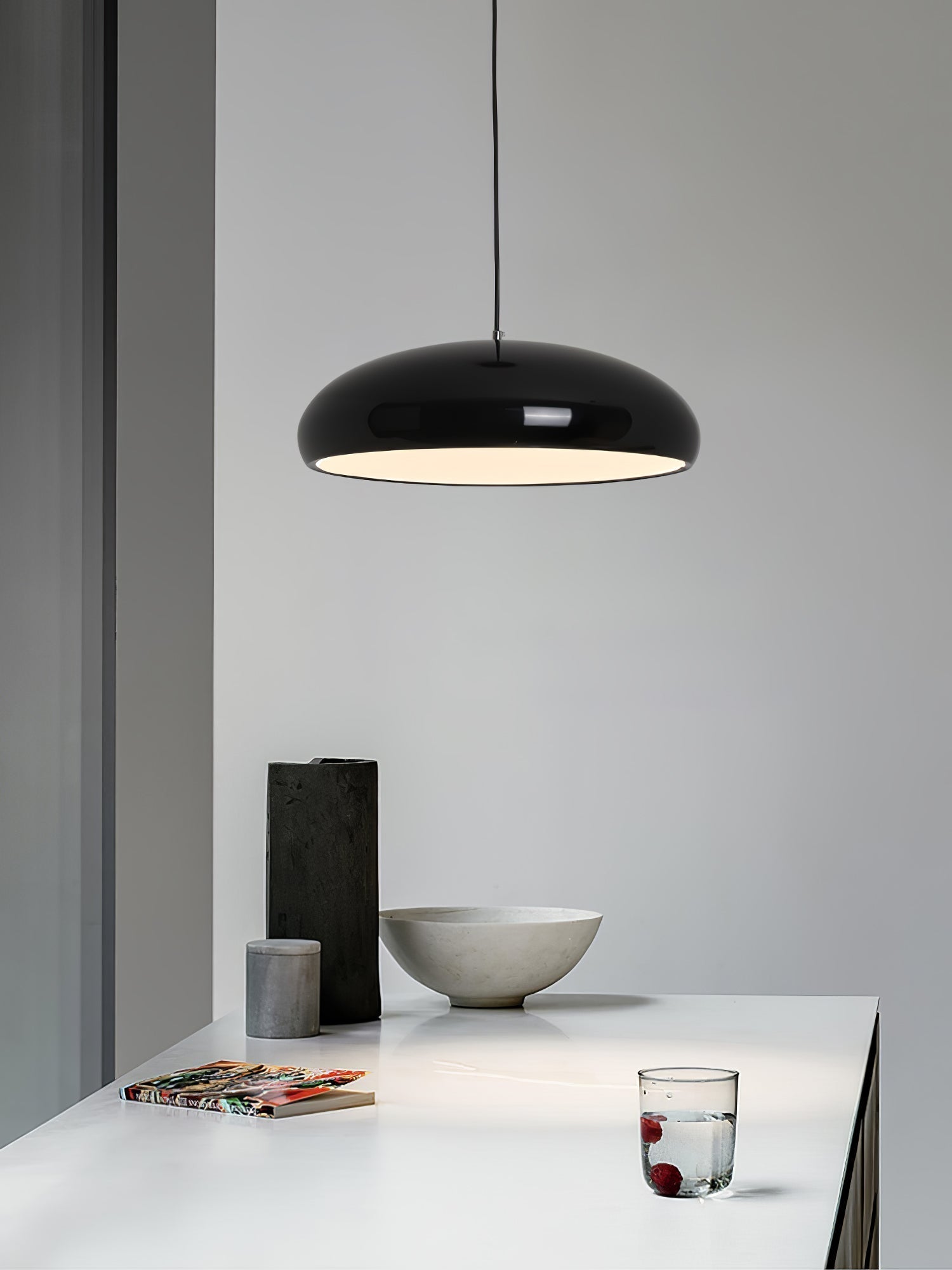 Pangen Modern Glossy Aluminum Dome Pendant Light 60cm Polycarbonate Diffuser Ceiling Fixture