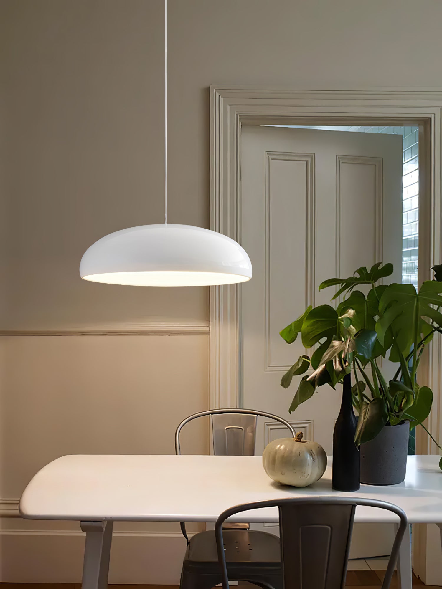 Pangen Modern Glossy Aluminum Dome Pendant Light 60cm Polycarbonate Diffuser Ceiling Fixture